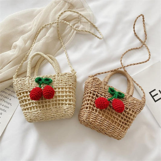 Cherry Woven Crossbody Basket Bag