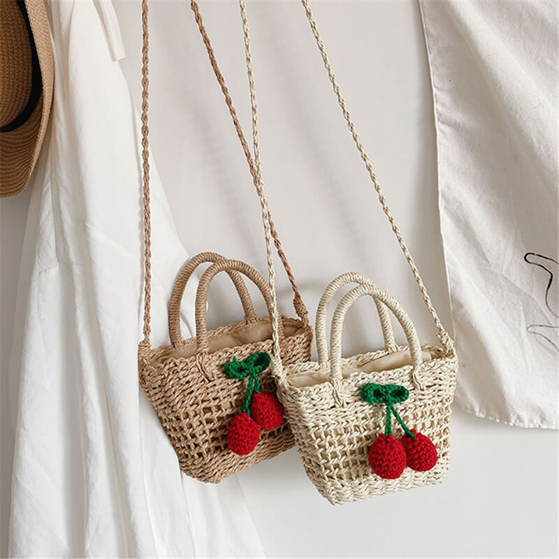 Cherry Woven Crossbody Basket Bag