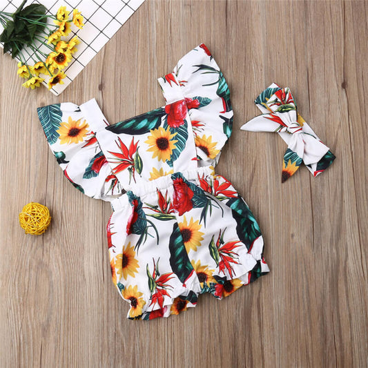 Girls Sunflower Romper w/ Headband