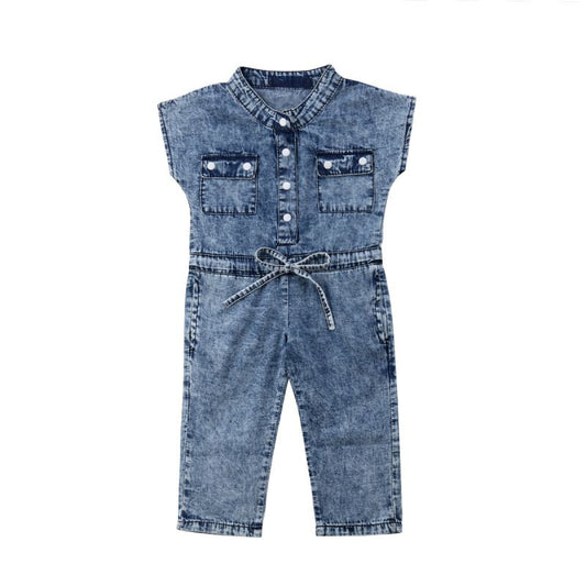 Girls Cotton Denim Wash Jumpsuit