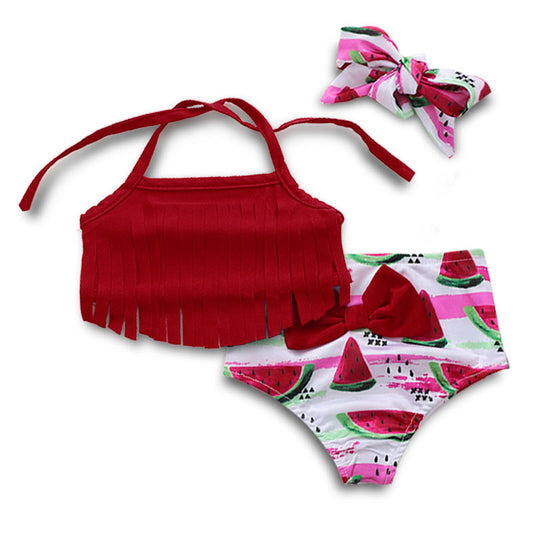 Girls Watermelon Fringe Swimsuit 3-Piece Set