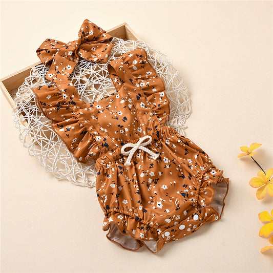 Girls Floral Romper w/ Headband