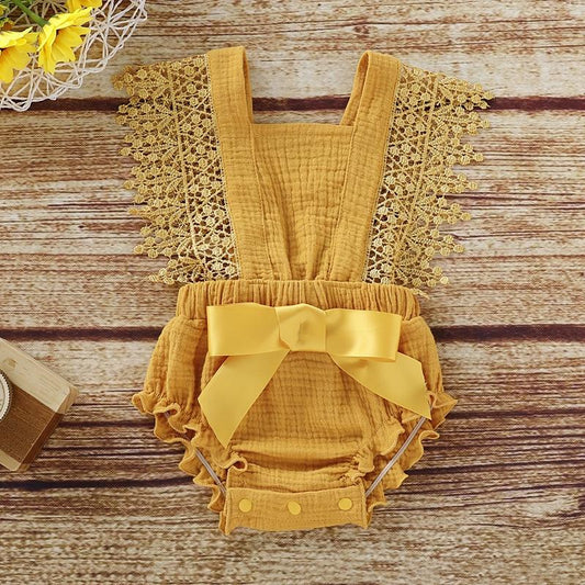 Girls Yellow Lace Romper