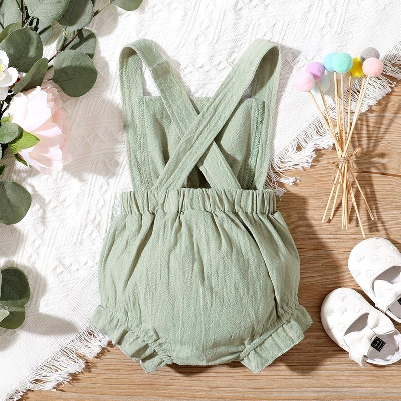 Girls Green Lace Bow Romper