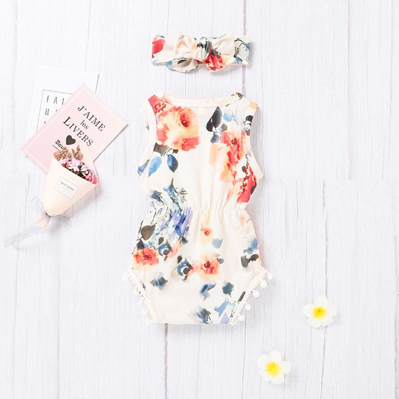 Girls Floral Pompom Romper